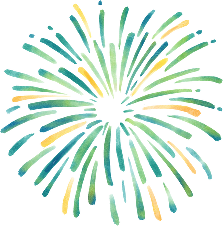 Green and Yellow  Watercolor Fireworks